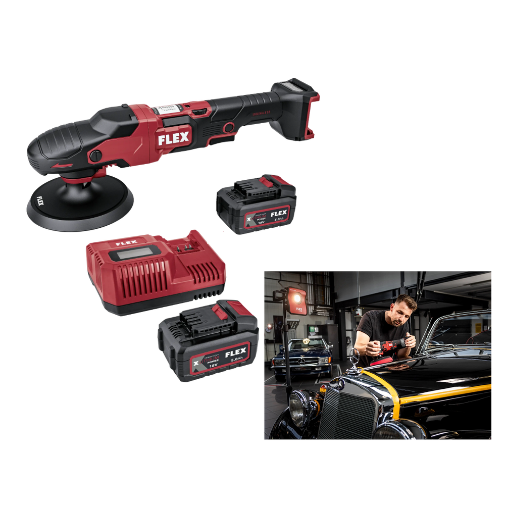 Новинка! Полировальная машина аккумуляторная ротационная FLEX PE 150 18-EC Set Диск 150 мм, Два Аккумулятор AP 18/5.0, Зарядное устройство 533019