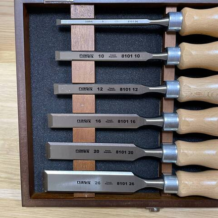 ХИТ! Набор столярных стамесок (долото) Narex в деревянном кейсе 6 шт (6, 10, 12, 16, 20, 26 мм) WOOD LINE PROFI 853055