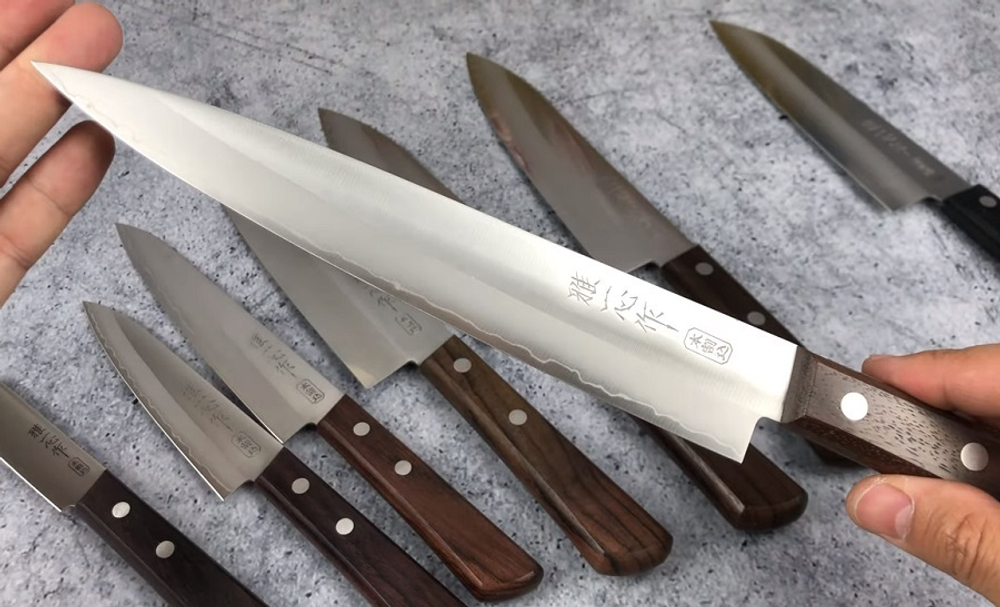 ХИТ! Японский Нож кухонный для нарезки слайсер Kanetsugu Special Offer длина лезвия 210 мм, сталь AUS-8/SUS410 3 слоя, рукоять розовое дерево, заточка 5000  Tojiro 2006