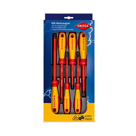 Набор отвёрток VDE диэлектрических 6 шт SL3 / 4 / 5.5 / 6.5, PH1/2 KNIPEX KN-002012V01