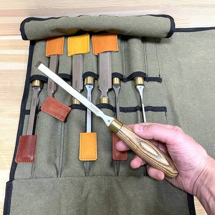 СУПЕР ХИТ! Набор стамесок 8 штук серия Волга 6, 8, 10, 12, 16, 20, 26, 30 мм в сумке - скрутке ПЕТРОГРАДЪ М00022895