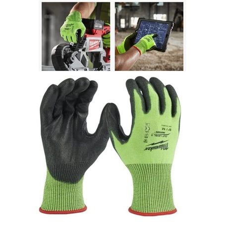 АКЦИЯ СИЗ! Перчатки защитные Hi-Vis Cut level Хай Виз Кат Левел 5/E уровень сопротивления размер 7 / S MILWAUKEE 4932479931