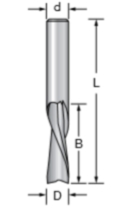 Фреза спиральная чистовая выброс вверх Z2 D8 B25 L60 монолит, хвостовик 8  W.P.W. SCU240805
