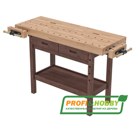ХИТ! Верстак столярный Стандарт БУК АВК046 136 х 49 см с 2 тисками, пеналом, 2 ящиками, полкой для инструментов Цвет тумбы Тёмный орех PROFI&HOBBY АВК046-B