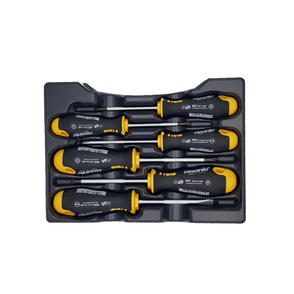 Новинка! Набор отверток 6 шт. Felo Ergonic SL4.0-6.5, PZ1-2, PH1-2 в кейсе 40010636