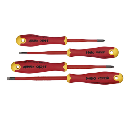 Новинка! Набор диэлектрических отверток 4 шт. Felo Ergonic E-SLIM SL/Z, SL 3,5х100 / 5,5х125; +/- Z 1x80 / +/- Z 2x100 41784198