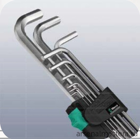 АКЦИЯ 2026 ХИТ! Набор 9 предметов Г-образные КЛЮЧИ, хром, с шаром,1.5 / 2 / 2.5 / 3 / 4 / 5 / 6 / 8 /10 мм 950 / 9 PKL Hex-Plus 1 022087 WERA WE-022087