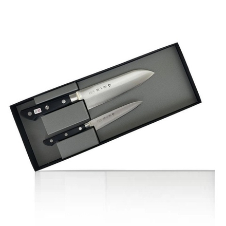 Набор Японских кухонных профессиональных ножей 2 шт, Сантоку 170 мм и Универсальный 120 мм, заточка 8000 Серия Western Knife GIFTSET Tojiro FT-030