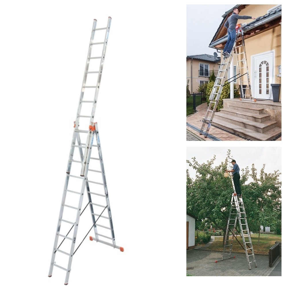 ХИТ! Лестница трехсекционная универсальная TRIBILO KRAUSE MONTO 3 м x 10 ступеней 129680