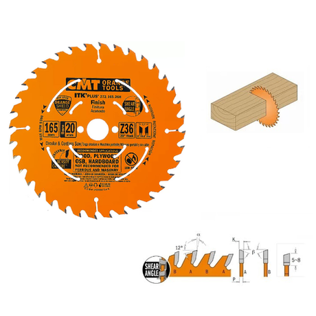Новинка! Диск пильный ультратонкий поперечное пиление CMT 165 x 20 (+15,87) x 1,7 / 1,1 20° 10° ATB + 8° SHEAR Z=36 272.165.36H