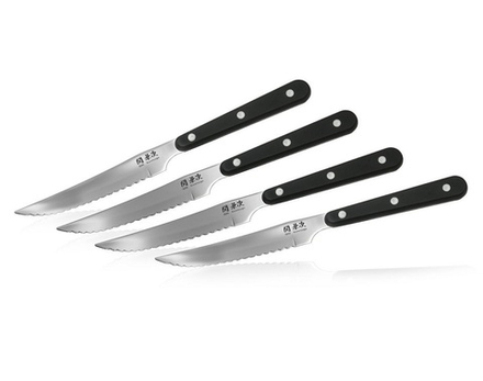 ХИТ! Набор японских Ножей для стейков 4 шт Kanetsugu Hatamoto T-REX длина лезвия 120 мм, заточка серрейтор Tojiro 1202-4