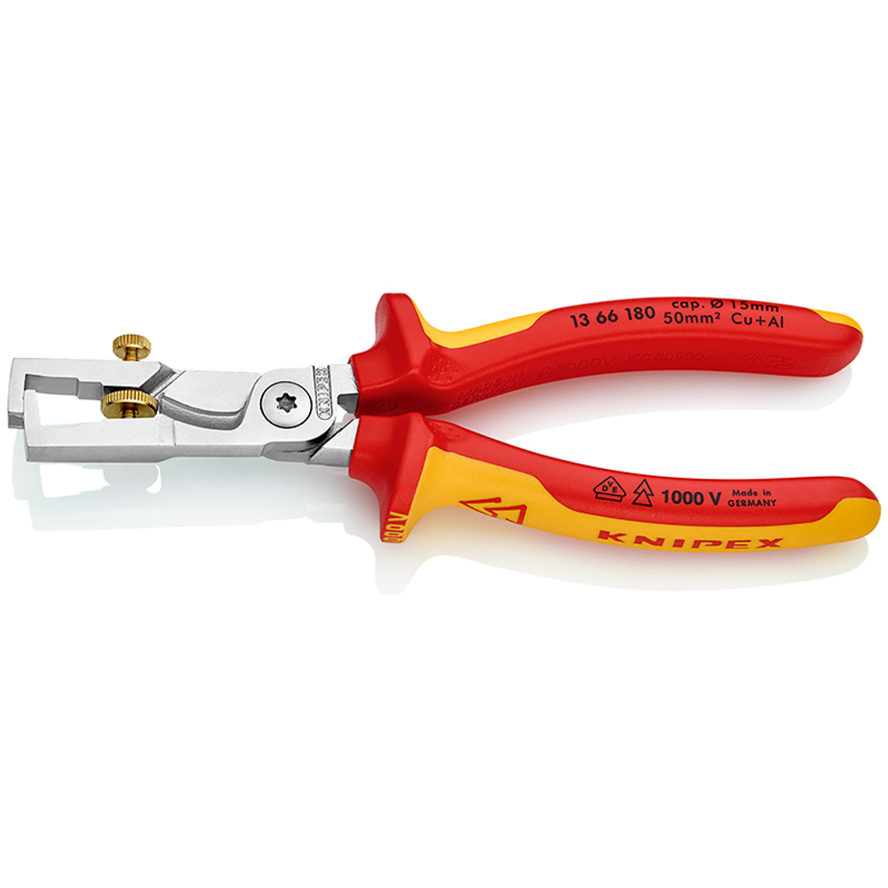 Стриппер - кабелерез 2-в-1 VDE 180 мм StriX хром, 2-комп ручки 13 66 180 KNIPEX KN-1366180