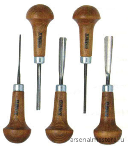 Набор из 5 чешских профессиональных резцов - штихелей с полукруглой ручкой NAREX NB Profi 8683 00 868300