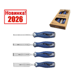 Новинка 2026! Набор из 4 профессиональных плоских стамесок ударных Narex 6, 12, 20, 26 мм с ручкой HEAVY DUTY для тяжелых работ 860701