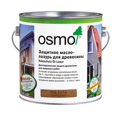 Защитное масло-лазурь для древесины для наружных работ OSMO 706 Дуб 0,75 л Holzschutz Ol-Lasur Osmo-706-0,75 12100007