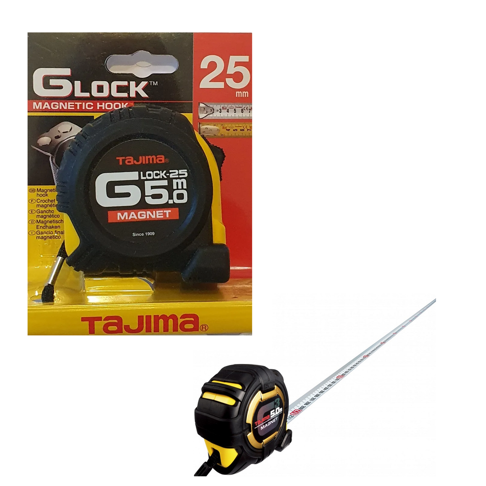 Новинка! Рулетка японская TAJIMA MAGNET L215Y 5 м / 25 мм с магнитным зацепом GM550MT