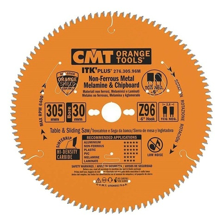 Диск пильный по алюминию 305 x 2.8 / 2.0 x 30 Z 96 TCG NEG минус 6 градусов CMT 276.305.96M