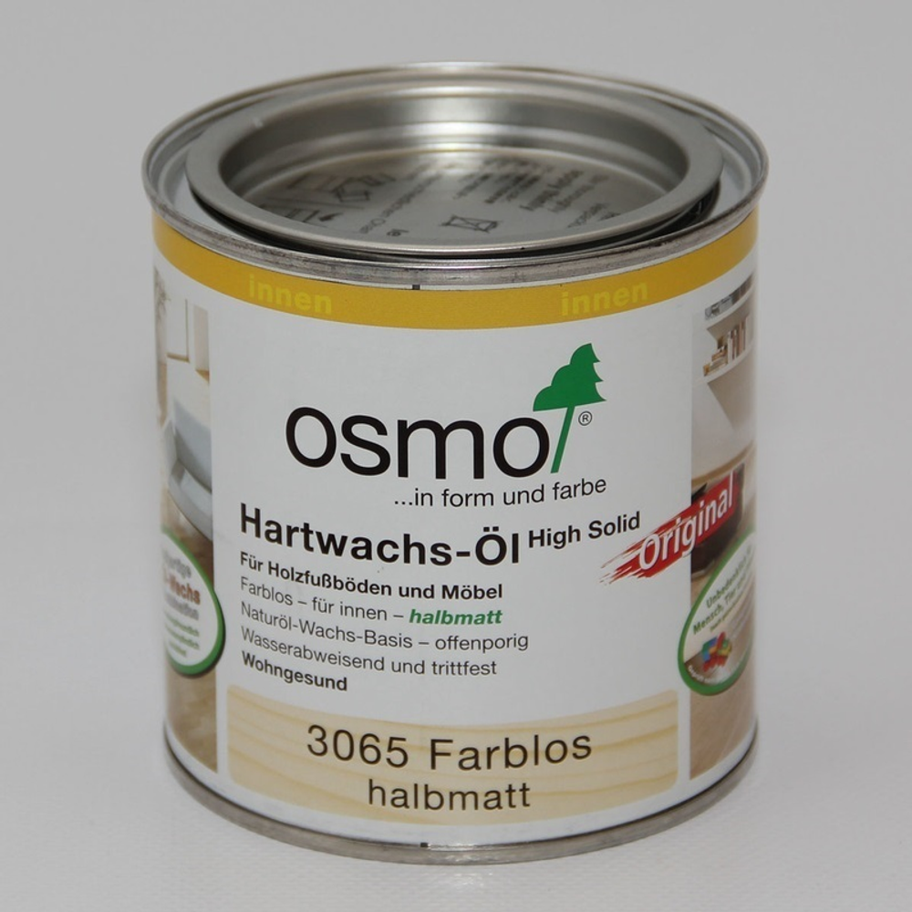 Масло с твердым воском Osmo 3065 Бесцветное полуматовое 0,22 л Hartwachs-Ol Original для внутренних работ 11100122_2