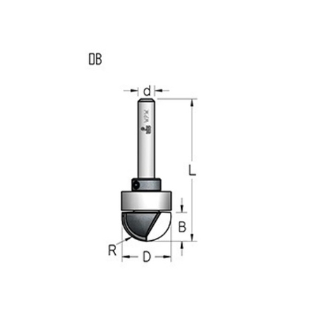 Новинка! Фреза радиусная с плоским дном с подшипником по шаблону D 12,7 x 12,7 R3 L 54  хвостовик 6 WPW DB12733