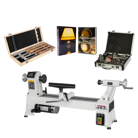 Набор для домашней токарки: Профессиональный токарный станок по дереву с Четырехкулачковым патроном, Набором основных резцов и Двумя томами книг по токарному искусству N086-5AM