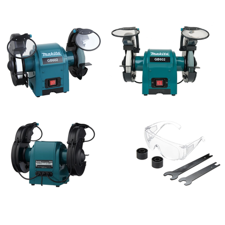 Новинка! Точильный станок настольный / Точило Makita GB 602 220В 0,25 кВт, Диск 150 мм, защитные стекла, подсветка, для зачистки, шлифовки и заточки деталей, инструмента GB602