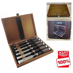 ХИТ! Набор столярных стамесок плоских Wood Line Profi Narex 6 шт в деревянном кейсе (6, 10, 12, 16, 20, 26 мм) 853053