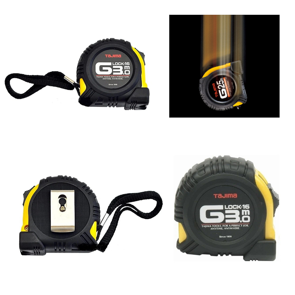 Новинка! Рулетка японская TAJIMA G LOCK 3 м / 16 мм, черно - желтый цвет G6P30MT