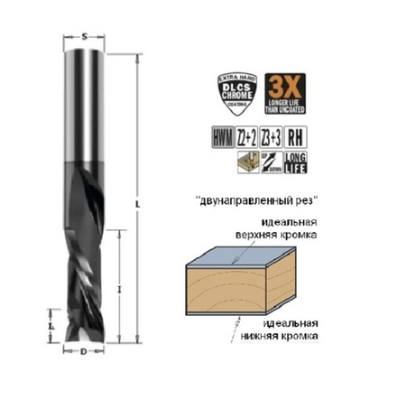Фреза спиральная монолитная с покрытием DLCP 12 x 42 x 90 Z 2 / 2 S 12 RH в ТРИ РАЗА больше ресурс CMT 190.120.41