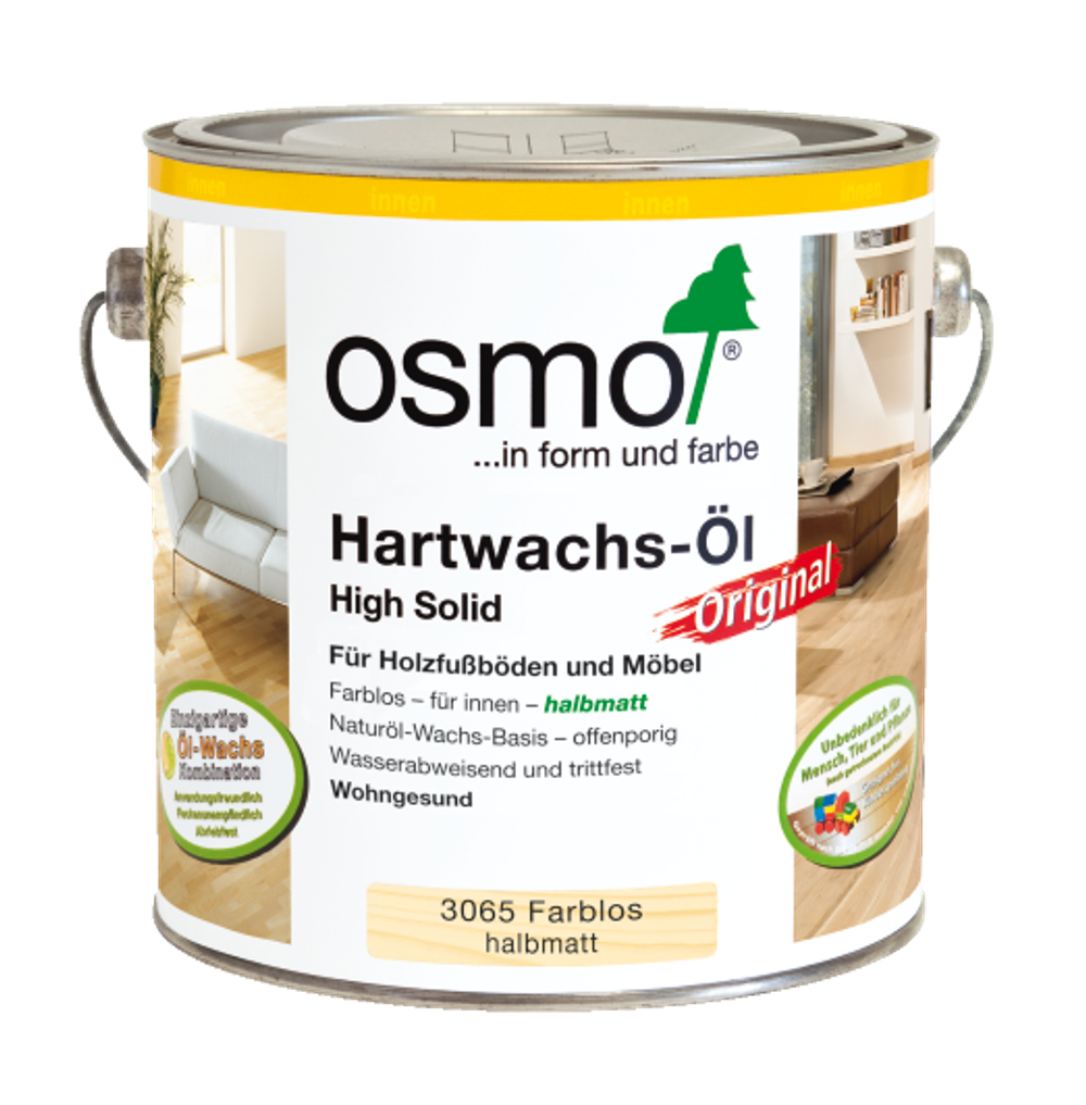 Масло с твердым воском Osmo 3065 бесцветное полуматовое 2,5 л Hartwachs-Ol Original для внутренних работ Osmo-3065-2.5 11100120