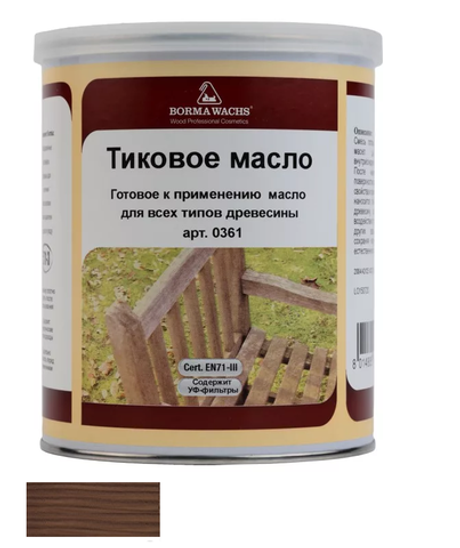 Масло тиковое (тара 1 л)  цвет 12053 (венге) для внутренних и наружных работ Borma EN0361-M12053