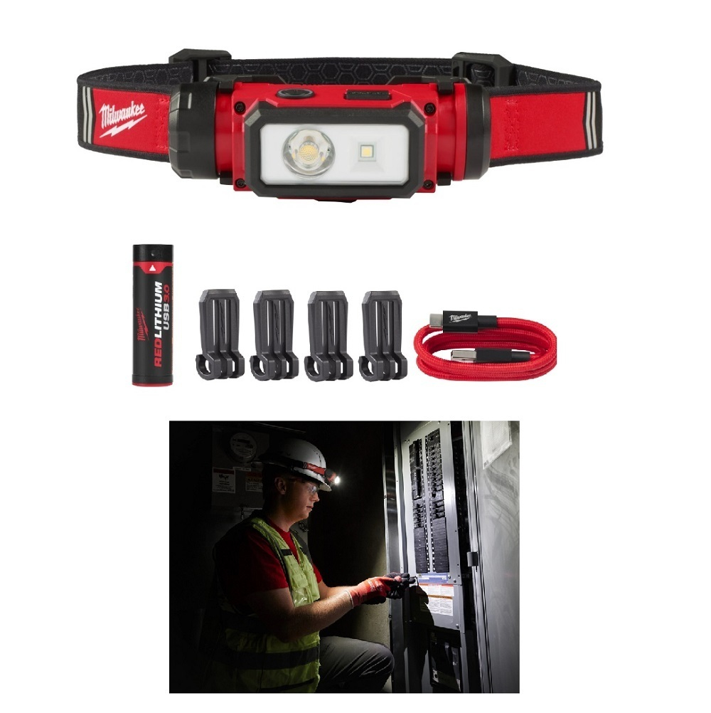 ХИТ! Аккумуляторный фонарь налобный заряжаемый через USB L4 HL2-301 Milwaukee 4933479963