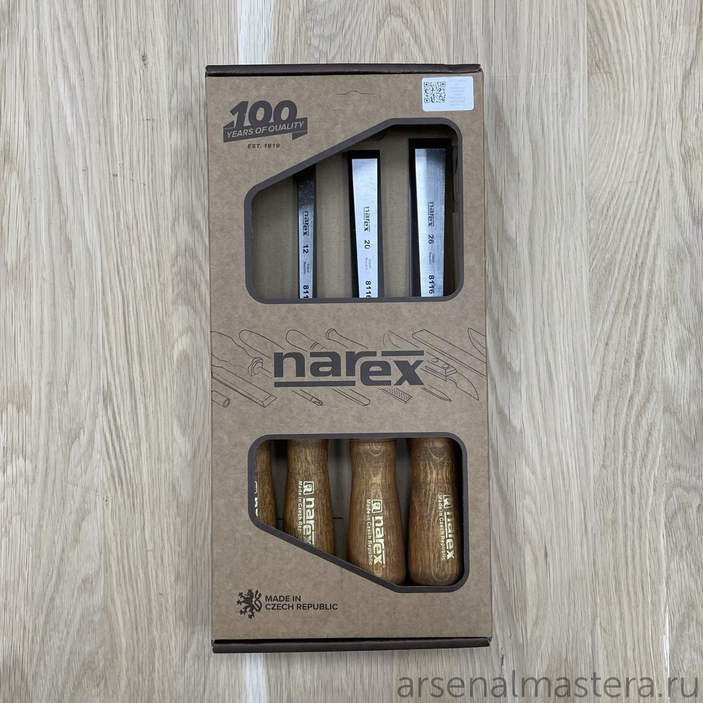 ХИТ! Набор из 4 шт столярных стамесок NAREX PREMIUM в картонной коробке 6, 12, 20, 26 мм 863201