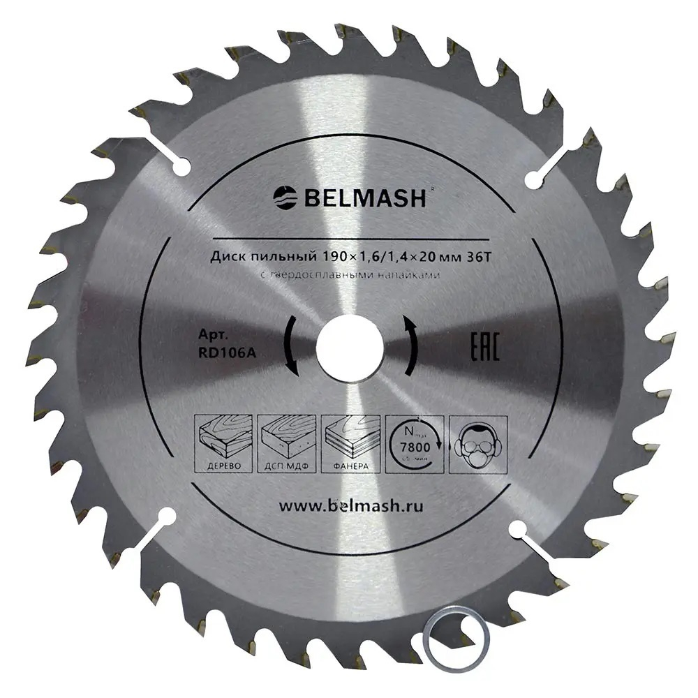 Диск пильный по дереву 190 х 20 / 16 мм Z 36 36Т BELMASH RD106A