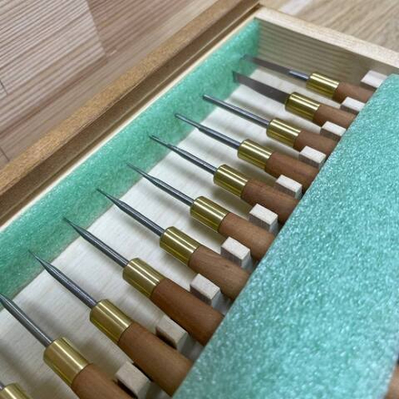 Набор N 16 для резьбы по дереву 23 предмета МИНИ ПЕТРОГРАДЪ стамески прямые плоские, полукруглые, косые, мини нож, уголок V образный стамесочные рукояти в коробке М00019066