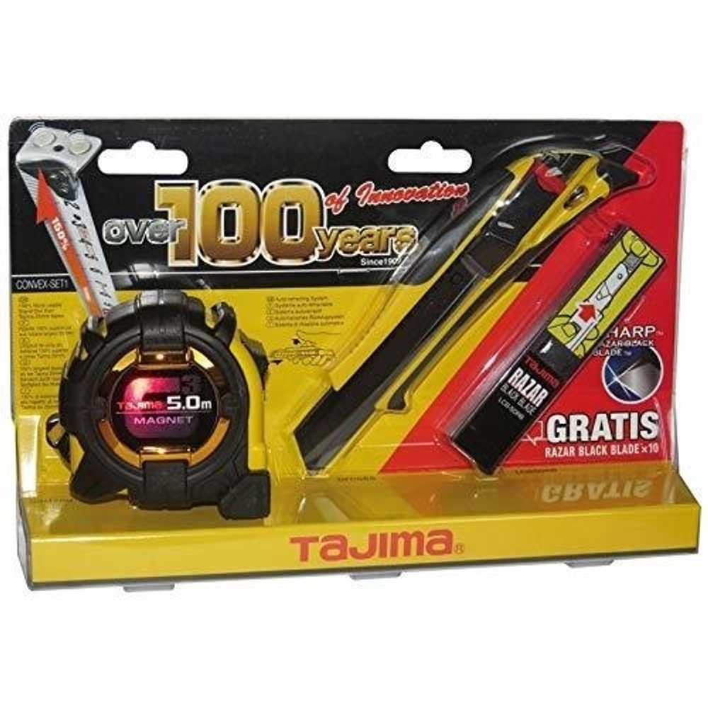 Набор 100th Anniversary японский TAJIMA ( рулетка 5 м / 27 мм, нож с автостопом и сменные ножи) Convex-Set1
