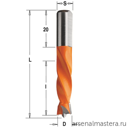 Сверло присадочное глухое D 8 l 30 L 55,5 S 8 вр. RH CMT 306.080.11