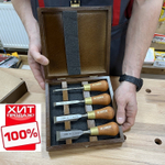 ЦЕНЫ НИЖЕ ХИТ! Набор столярных коротких стамесок Narex Wood Line Plus в деревянном кейсе 4 шт 6, 12, 20, 26 мм 853750