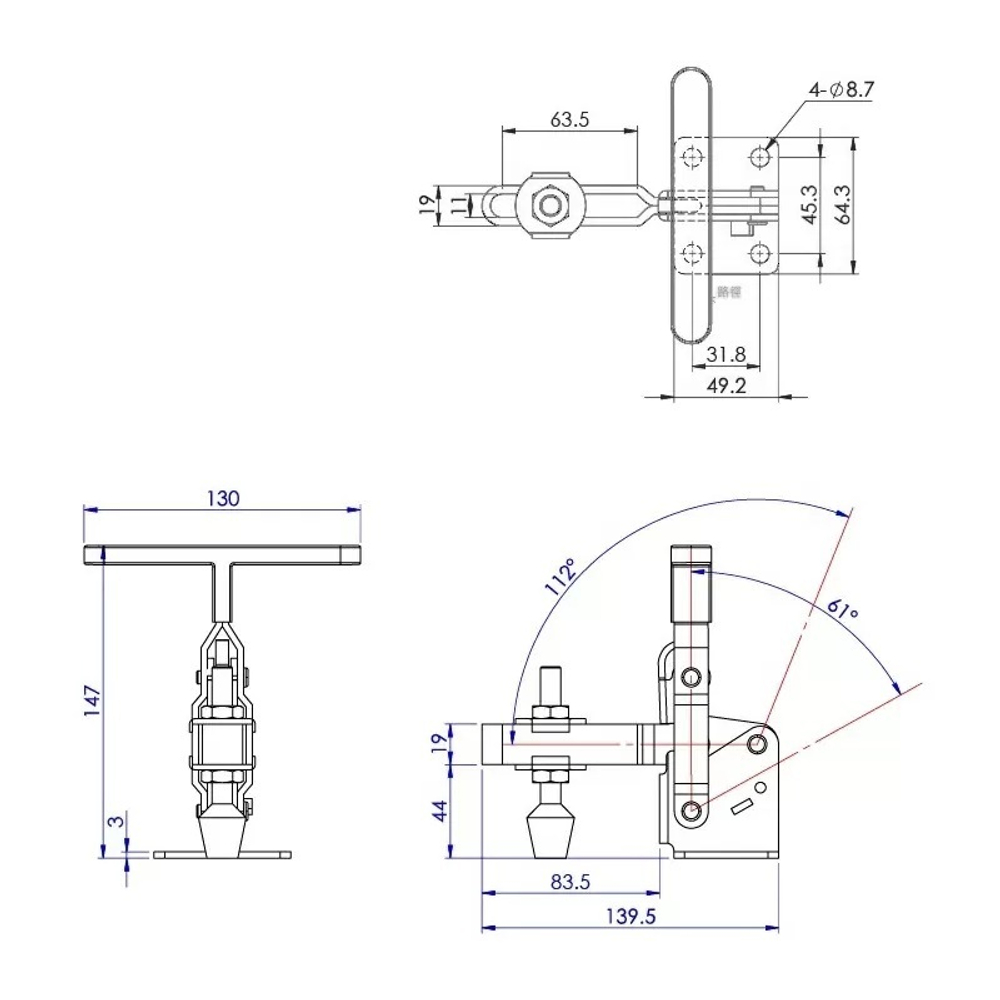 Прижим с вертикальной T-ручкой GH-12285 усилие 340 кг WOODWORK GH-12285