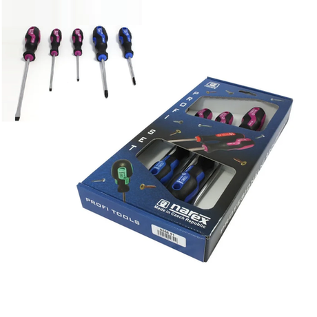 Новинка! Набор из 5 отверток NAREX S Line Profi, шлиц 3 шт, PZ 2 шт 8558 51 в коробке 855851