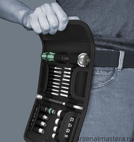 АКЦИЯ 2026 ХИТ! Набор 26 предметов с ТРЕЩОТКОЙ, 1/4 Kraftform Kompakt Zyklop Speed в поясной сумке WERA WE-051045