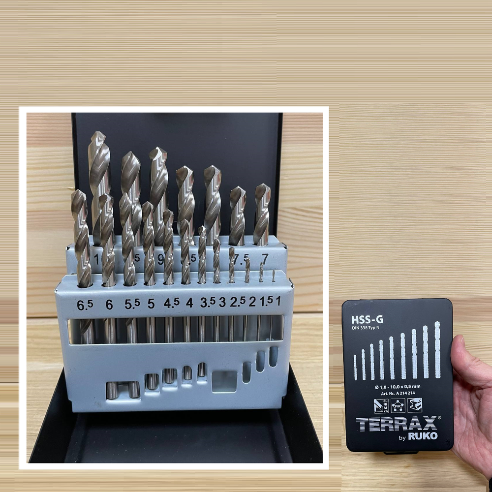 ХИТ! Набор из 19 шт сверл спиральных по металлу RUKO HSS-G TERRAX by 1-10 мм, в кейсе A214214