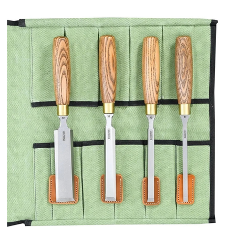 Набор стамесок серия Волга 4 штуки 8, 12, 20, 32 мм в сумке - скрутке ПЕТРОГРАДЪ М00022157