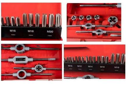 Резьбонарезной набор 54 предметов M3-M20 HSS метчики, плашки, воротки со сверлами в чемодане - кейсе RUKO 245040