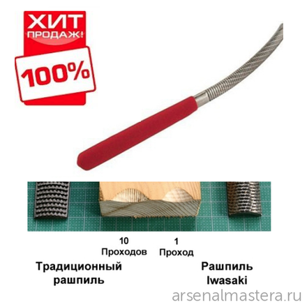 ХИТ! Японский рашпиль Iwasaki красный изогнутый полукруглый 200 х 10 мм шаг 1,6 мм Miki Tool MT CP-200BNH М00010283