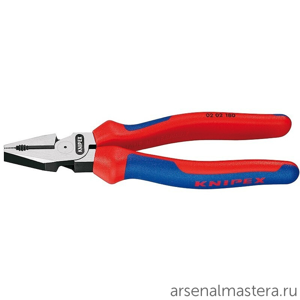 Новинка! Плоскогубцы комбинированные особой мощности KNIPEX 180 мм (ПАССАТИЖИ силовые) фосфатированные, 2-комп. ручки в блистере KN-0202180SB