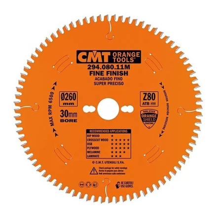 Диск пильный 260 x 2.5 / 1.8 x 30 Z 80 ATB минус 5 градусов NEG CMT 294.080.11M