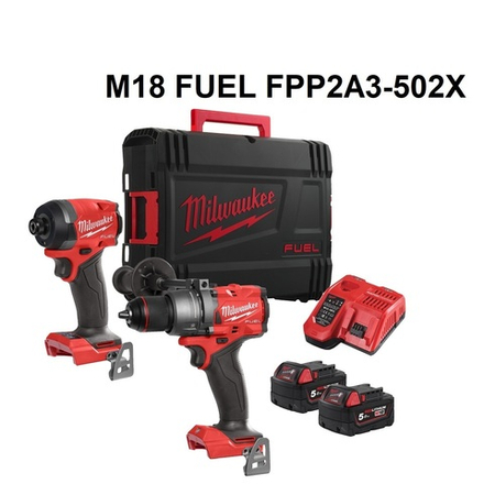 ВМЕСТЕ ВЫГОДНО 2025! Набор инструментов M18 FUEL FPP2A3-502X Аккумуляторные дрель шуруповерт FPD3-0X, винтоверт FID3-0X, Два Аккумулятора В5 5.0, Быстрозарядное устройство M12-18FC в кейсе MILWAUKEE 4933480873