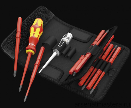 Набор 16 предметов НАСАДКИ с отвёрткой-битодержателем + пробник Kraftform Kompakt VDE 16 extra slim 1 WERA WE-003484