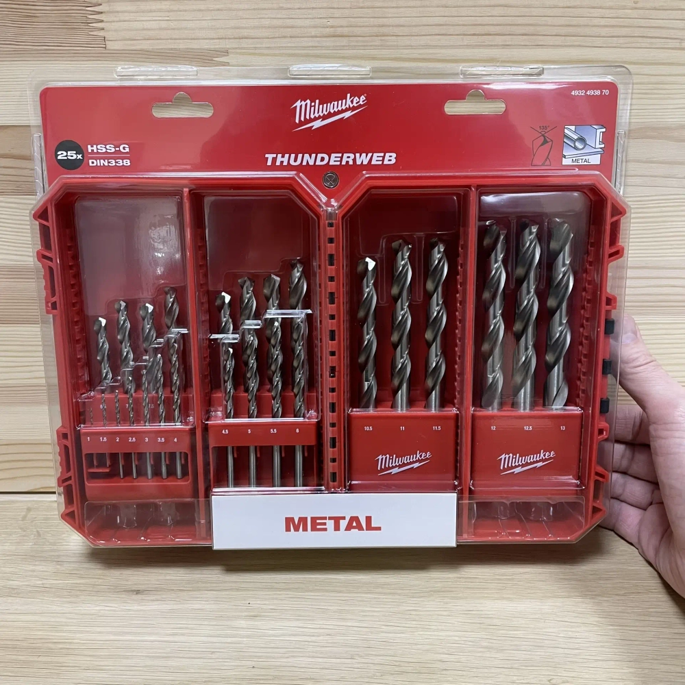 ХИТ! Набор сверл по металлу 25 единиц 1 - 13 мм THUNDERWEB HSS-G GEN III в футляре Milwaukee 4932493870
