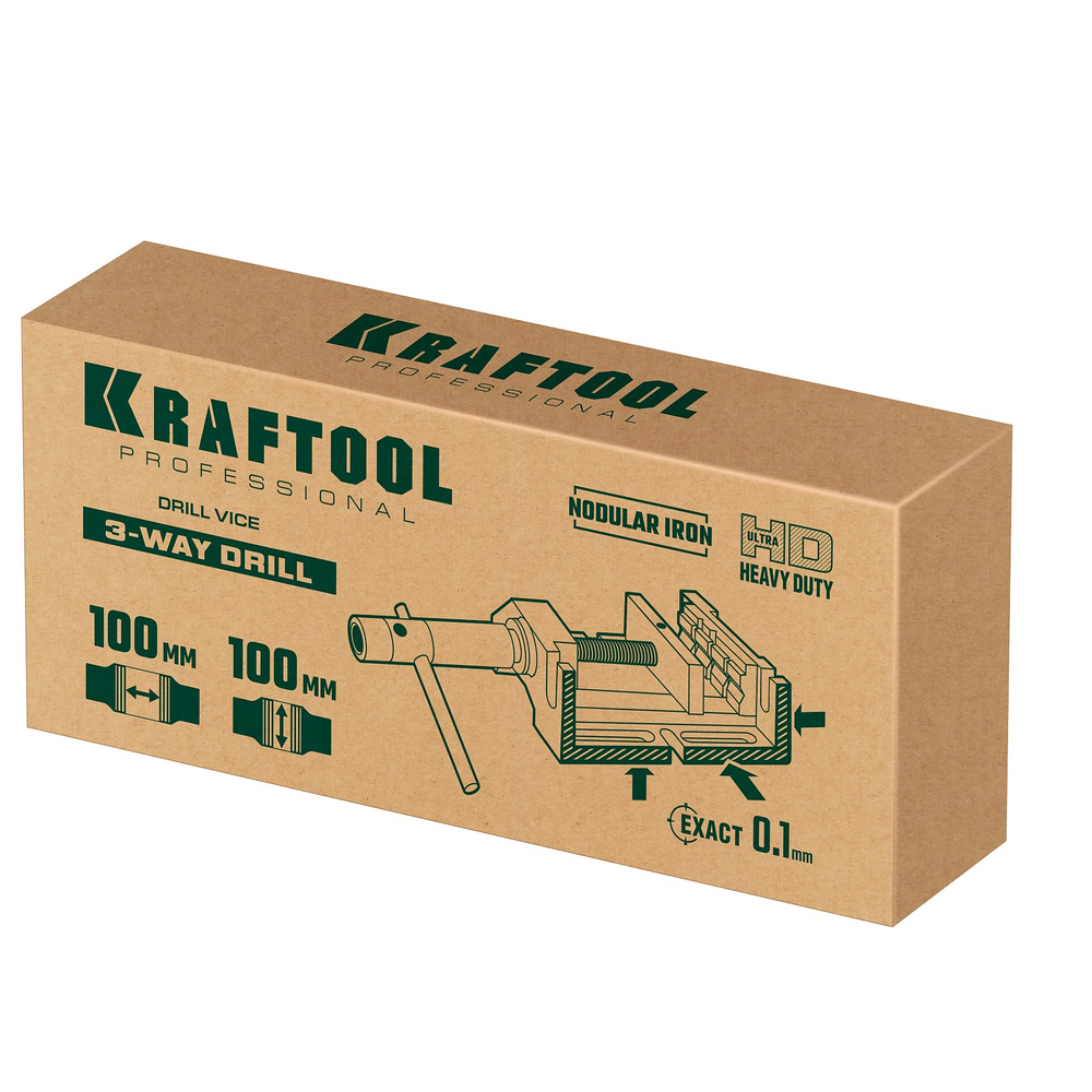 Новинка! Станочные сверлильные тиски трехсторонние KRAFTOOL 100 мм, для закрепления деталей при обработке на фрезерных, сверлильных, шлифовальных и других станках 32716-100